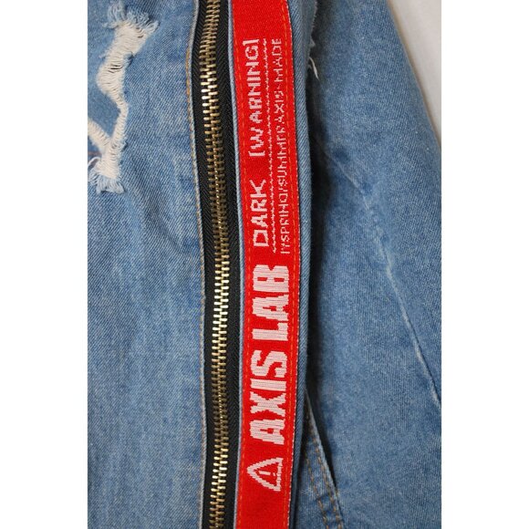 Axis Lab Distressed Ripped Denim Jacket w/Accent Zippers Size Large - Picture 11 of 16
